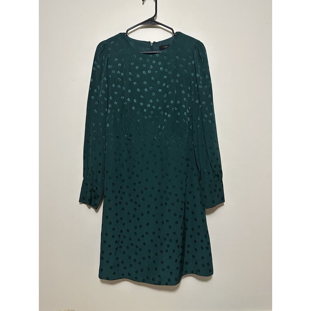 J.Crew NWT Womens‎ Green Long Sleeve Shift Dress in Jacquard Floral Dot Size 6
